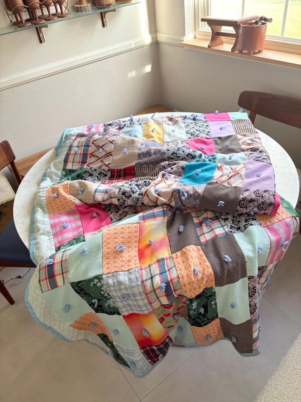 Vintage Colorful Handmade Patchwork Quilt - Multicolor